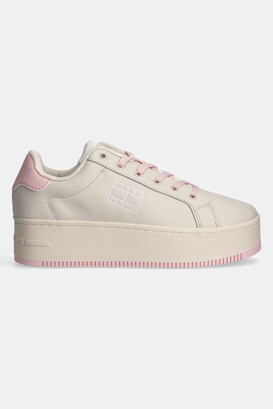 Kožené sneakers boty Tommy Jeans TJW FLATFORM ESS EN0EN02518 béžová SS25