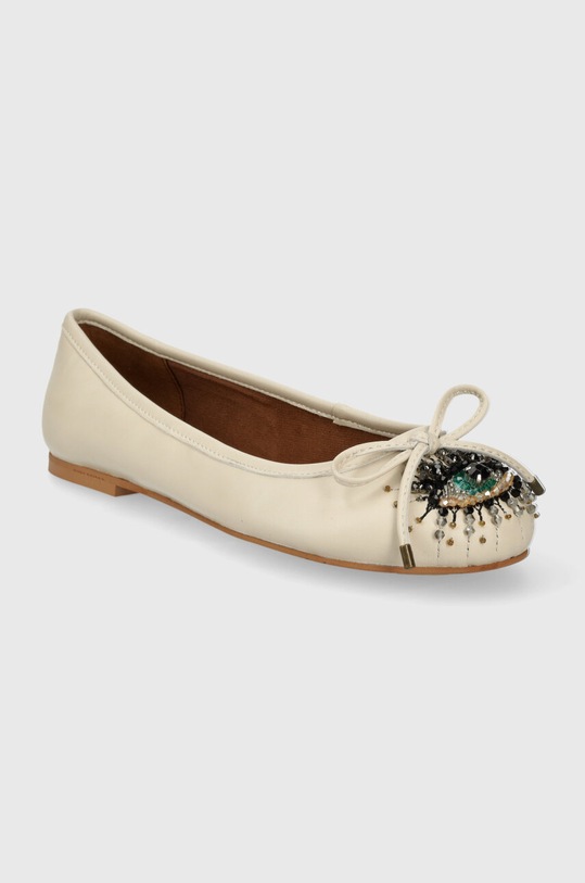 Kurt Geiger London baleriny skórzane Eye Emb Ballerina 1289041109.BONE beżowy SS24