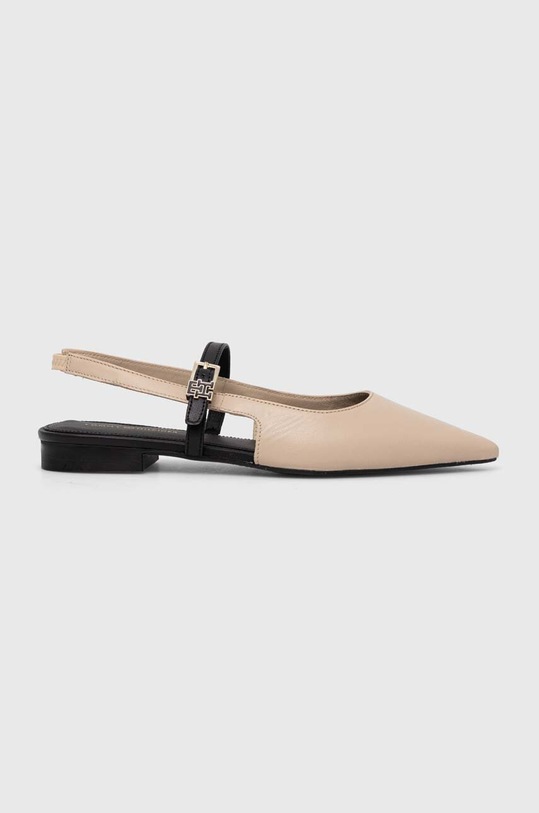 Tommy Hilfiger bőr balerina cipő LEATHER SLING BACK BALLERINA nyitott sarok bézs FW0FW07772