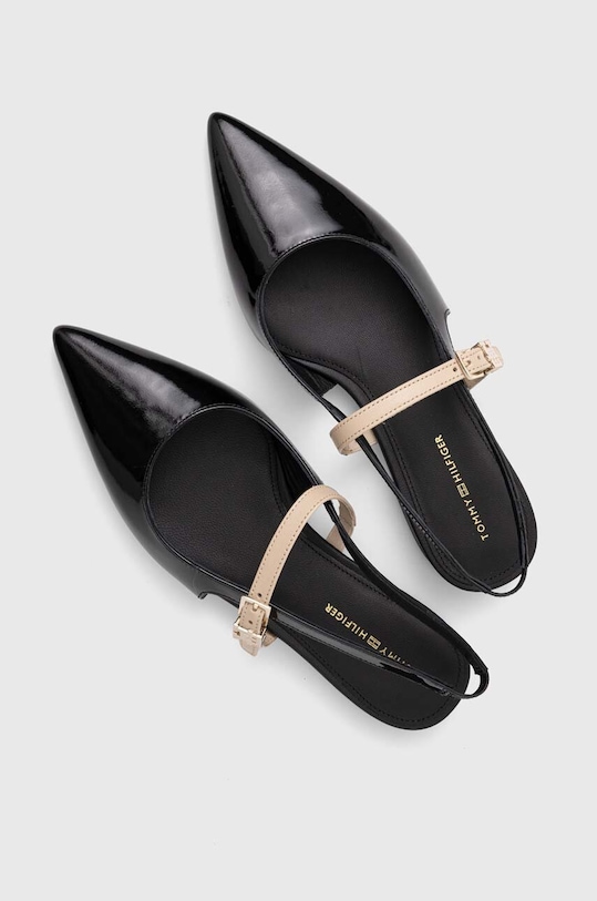 Kožne balerinke Tommy Hilfiger PATENT SLING BACK BALLERINA crna FW0FW07839