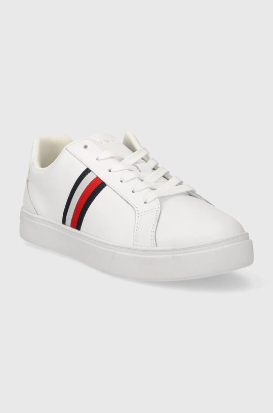 Δερμάτινα αθλητικά παπούτσια Tommy Hilfiger ESSENTIAL COURT SNEAKER STRIPES FW0FW07779 λευκό SS24