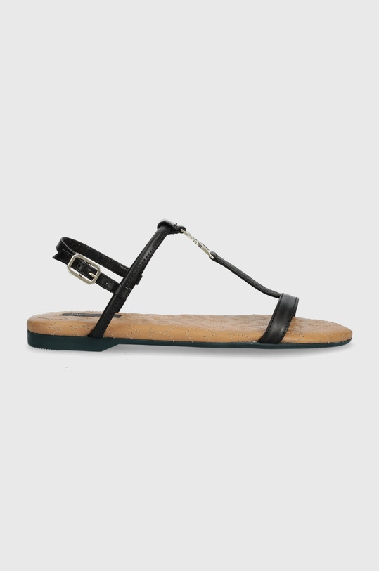 Δερμάτινα σανδάλια Patrizia Pepe φλατ μαύρο 8X0025.L048.FBE4