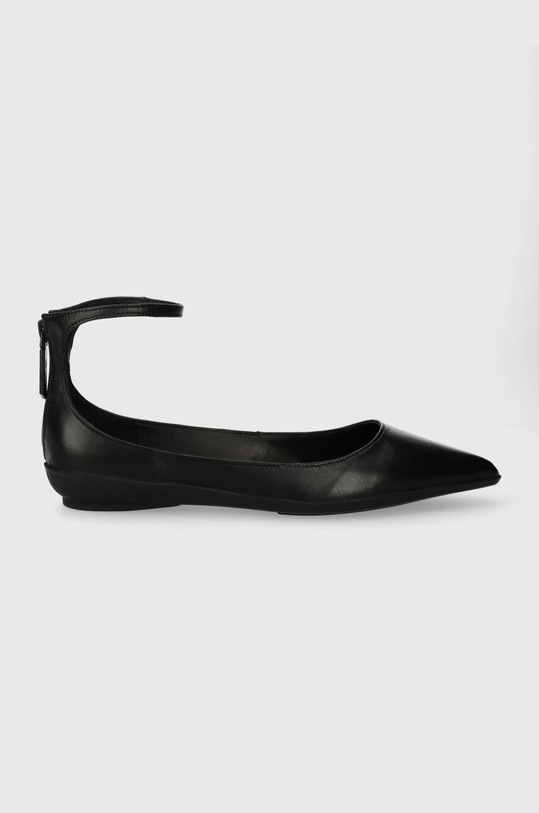 Calvin Klein balerini de piele WRAPPED ANKLE STRAP BALLERINA negru HW0HW01840