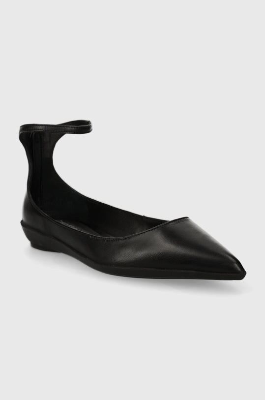 Calvin Klein balerini de piele WRAPPED ANKLE STRAP BALLERINA HW0HW01840 negru SS24