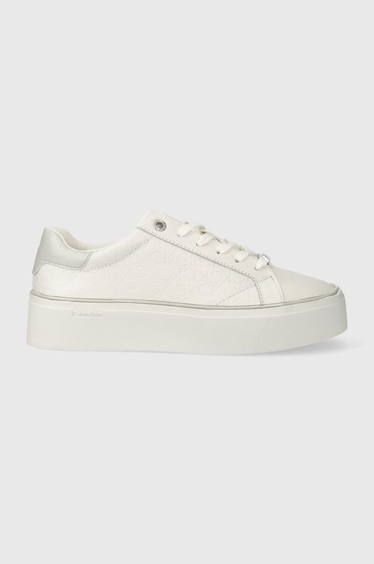 Calvin Klein bőr sportcipő FLATFORM C LACE UP - MONO MIX Planet friendly fehér HW0HW01870