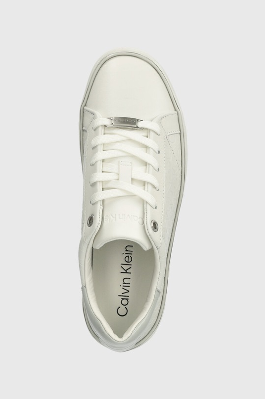 Calvin Klein sneakersy skórzane FLATFORM C LACE UP - MONO MIX biały HW0HW01870