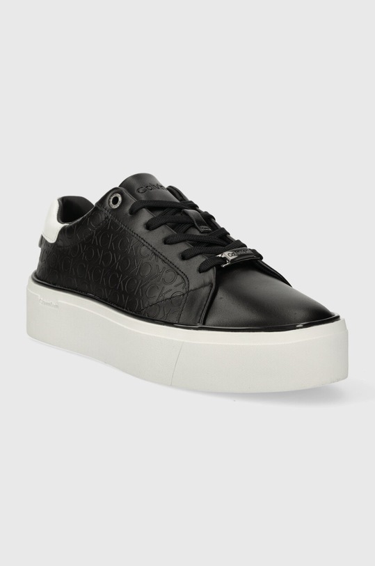 Calvin Klein sneakersy skórzane FLATFORM C LACE UP - MONO MIX HW0HW01870 czarny SS24