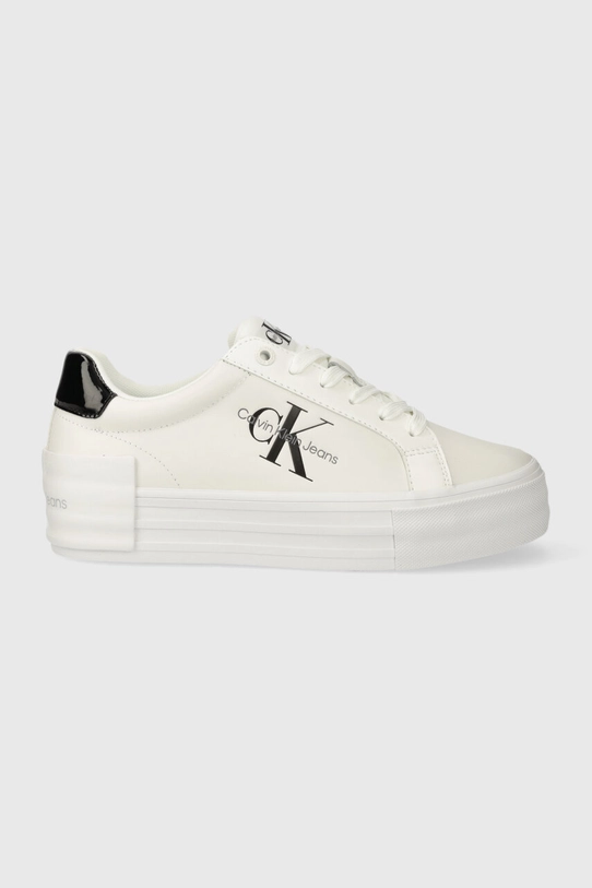 Sneakers boty Calvin Klein Jeans BOLD VULC FLATF LOW LACE LTH ML přírodní kůže bílá YW0YW01294