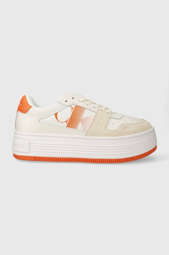 Calvin Klein Jeans sneakersy BOLD FLATF LOW LACE MIX NBS SAT imitacja skóry licowej biały YW0YW01308