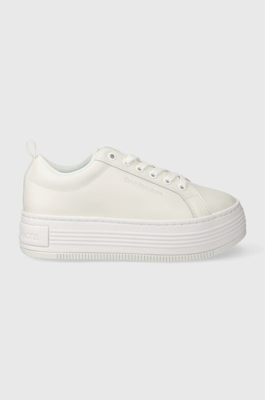 Kožne tenisice Calvin Klein Jeans BOLD FLATF LOW LACEUP LTH IN LUM Planet friendly bijela YW0YW01309