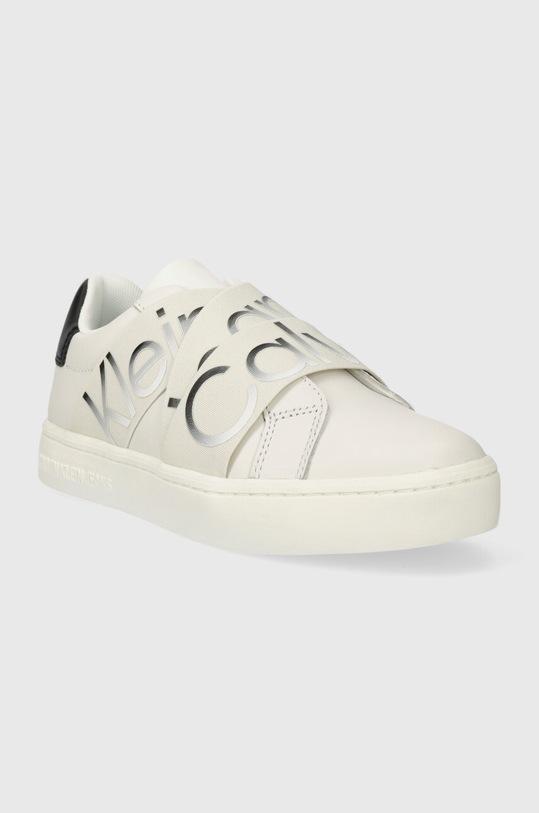 Calvin Klein Jeans sneakersy skórzane CLASSIC CUPSOLE ELAST LTH YW0YW01443 biały SS24