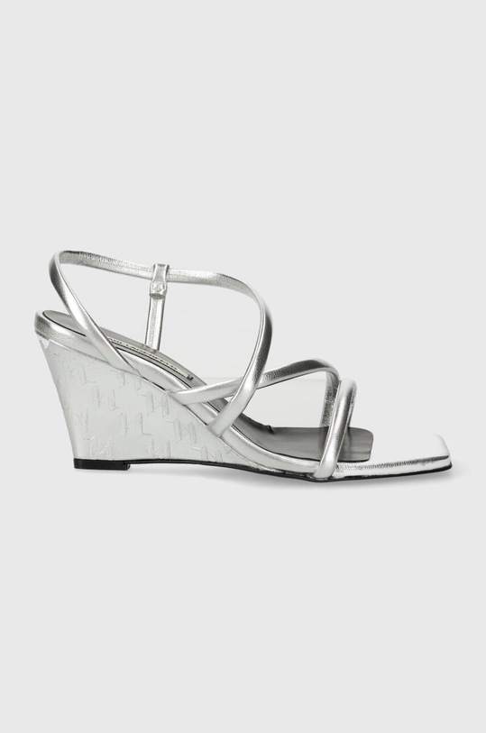Sandali Karl Lagerfeld RIALTO Imitacija zrnatega usnja srebrna KL34405.1SL