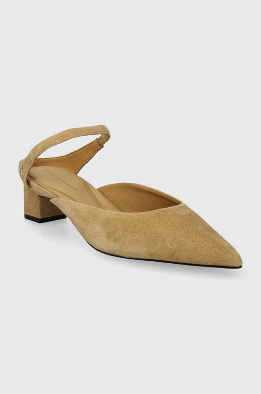 Semišové lodičky Tommy Hilfiger TH POINTY MID HEEL LEATHER MULE FW0FW07718 béžová SS24