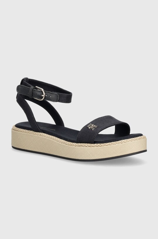 Tommy Hilfiger sandały LINEN FLATFORM tekstylny granatowy FW0FW07748