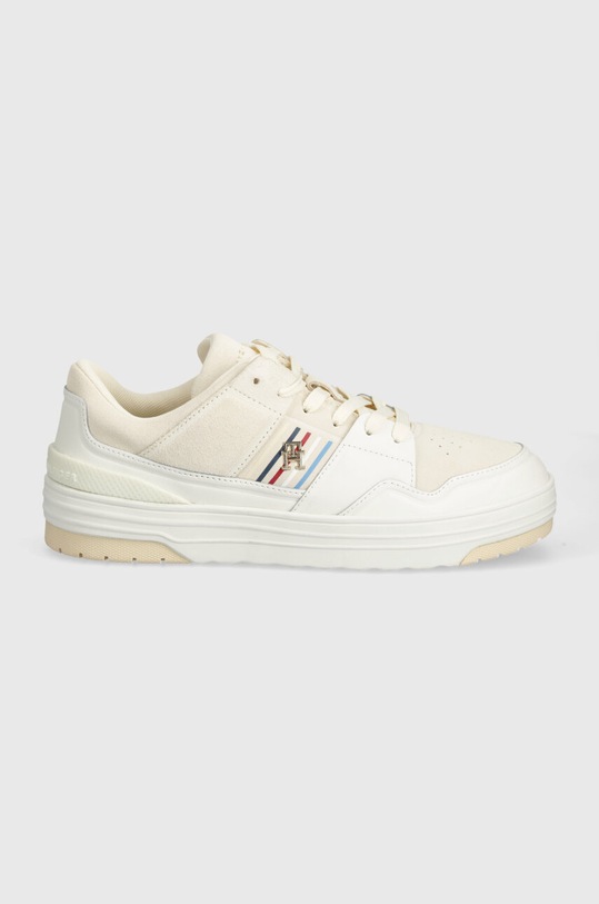 Kožené tenisky Tommy Hilfiger SUEDE STRIPES BASKET LO FW0FW07811 béžová SS24