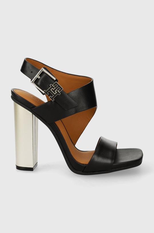 Tommy Hilfiger sandały skórzane TH HARDWARE BLOCK HIGH HEEL słupek czarny FW0FW07886