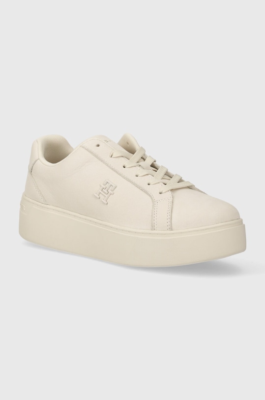 Tommy Hilfiger sneakersy skórzane PLATFORM COURT SNEAKER NUBUCK platforma beżowy FW0FW07912