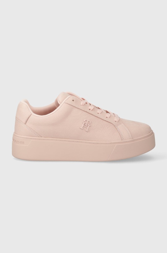 Tommy Hilfiger sneakersy skórzane PLATFORM COURT SNEAKER NUBUCK FW0FW07912 różowy SS24
