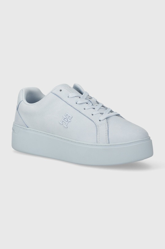 Шкіряні кросівки Tommy Hilfiger PLATFORM COURT SNEAKER NUBUCK платформа блакитний FW0FW07912