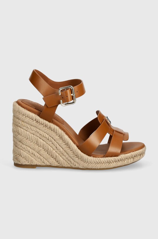 Шкіряні сандалі Tommy Hilfiger ESPADRILLE HIGH WEDGE LEATHER FW0FW07925 коричневий SS24