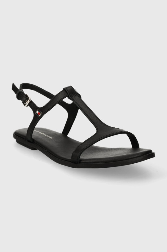 Шкіряні сандалі Tommy Hilfiger TH FLAT SANDAL FW0FW07930 чорний SS24