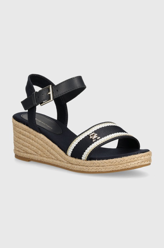 Tommy Hilfiger sandały WEBBING WEDGE SANDAL tekstylny granatowy FW0FW08044