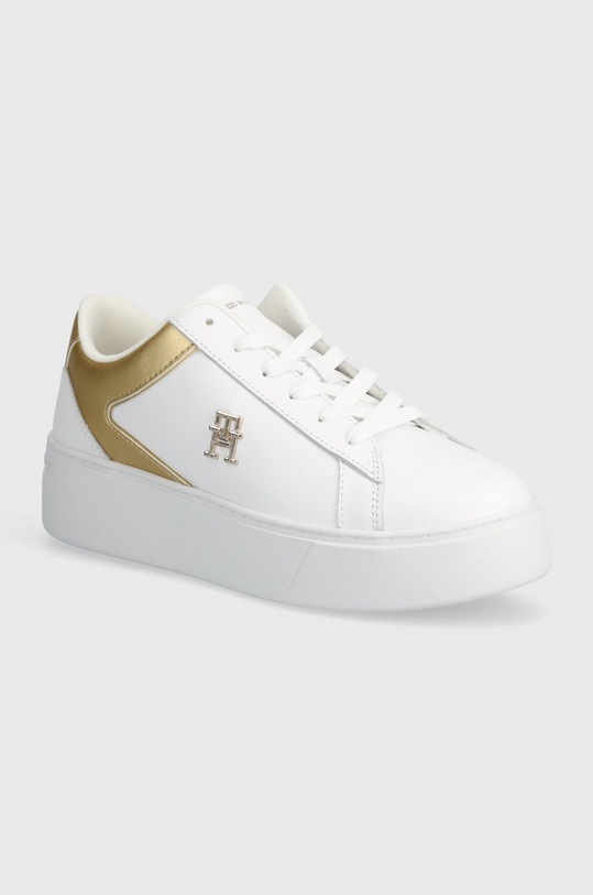 Кожаные кроссовки Tommy Hilfiger TH PLATFORM COURT SNEAKER GLD платформа белый FW0FW08073