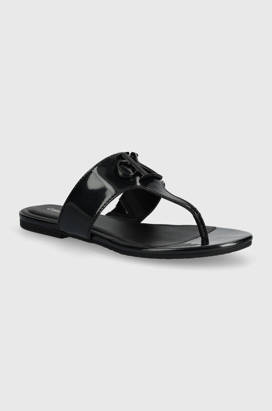 Σαγιονάρες Calvin Klein Jeans FLAT SANDAL SLIDE TOEPOST MG MET FLAT SANDAL SLIDE TOEPOST MG MET φλατ μαύρο YW0YW01342