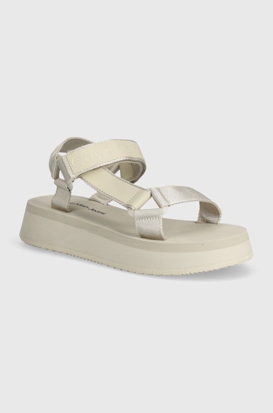 Sandále Calvin Klein Jeans SANDAL VELCRO WEBBING DC platforma béžová YW0YW01353