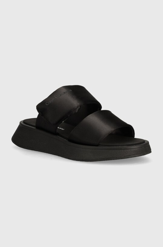 Παντόφλες Calvin Klein Jeans SLIDE DOUBLE STRAP SANDAL DC ίσια πλατφόρμα μαύρο YW0YW01355