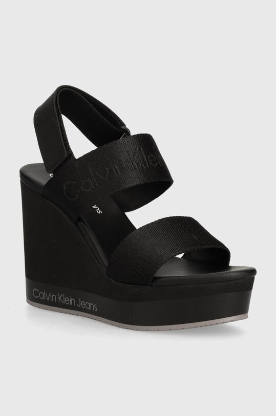 Sandály Calvin Klein Jeans WEDGE SANDAL WEBBING IN MR klín černá YW0YW01360