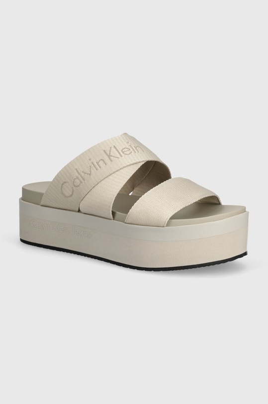 Παντόφλες Calvin Klein Jeans FLATFORM SANDAL WEBBING IN MR FLATFORM SANDAL WEBBING IN MR 5-8 cm μπεζ YW0YW01361