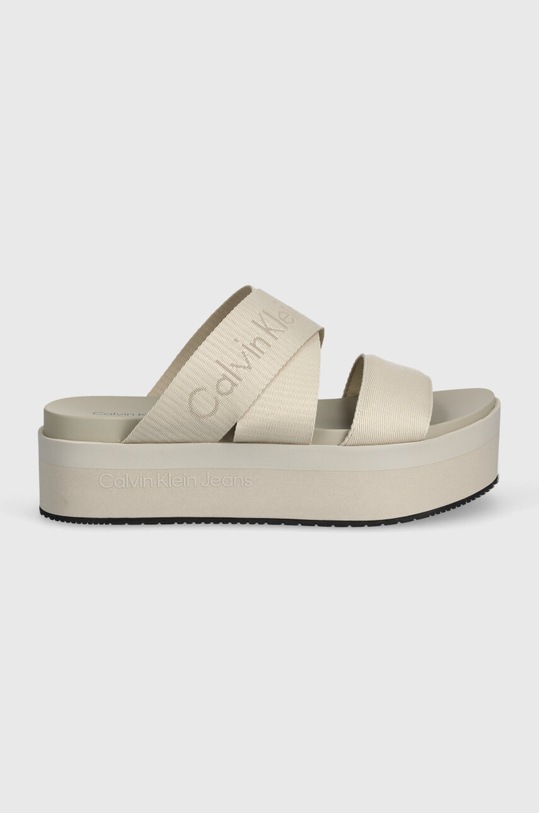 Παντόφλες Calvin Klein Jeans FLATFORM SANDAL WEBBING IN MR FLATFORM SANDAL WEBBING IN MR YW0YW01361 μπεζ SS24