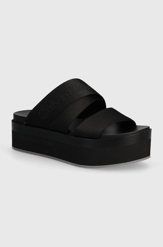 Šľapky Calvin Klein Jeans FLATFORM SANDAL WEBBING IN MR platforma čierna YW0YW01361
