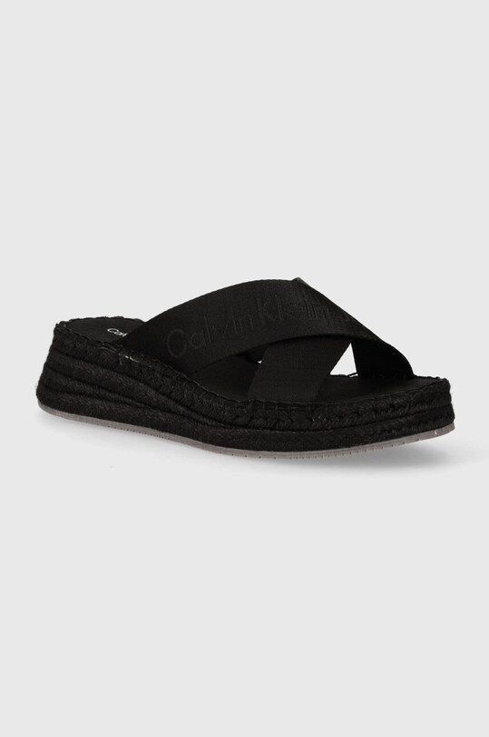 Чехли Calvin Klein Jeans SPORTY WEDGE ROPE SANDAL MR скосена платформа черен YW0YW01364