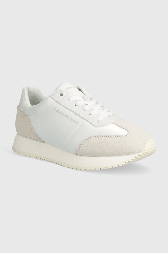 Tenisky Calvin Klein Jeans RUNNER LOW LACE MIX IN DC semišová kůže bílá YW0YW01367