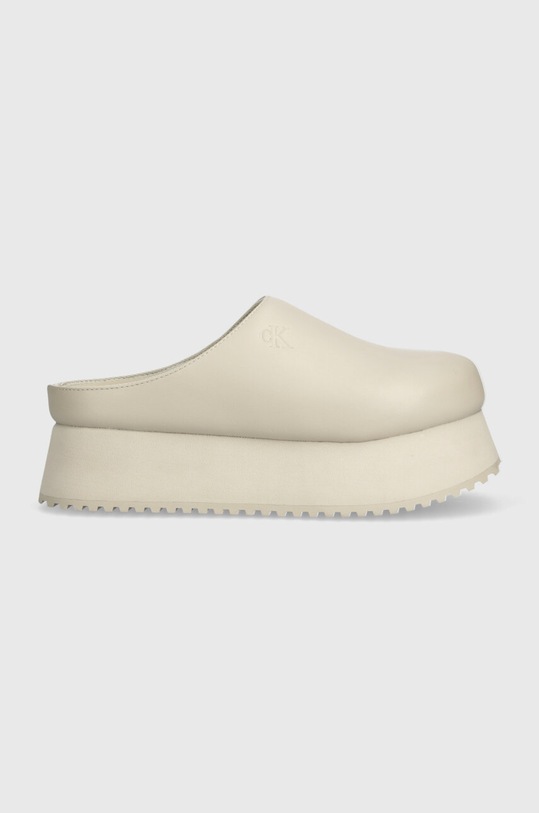 Kožené pantofle Calvin Klein Jeans CLOSE TOE FLATFORM MG UC přírodní kůže béžová YW0YW01440