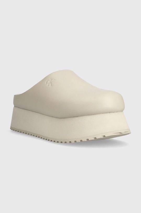 Kožené pantofle Calvin Klein Jeans CLOSE TOE FLATFORM MG UC YW0YW01440 béžová SS24