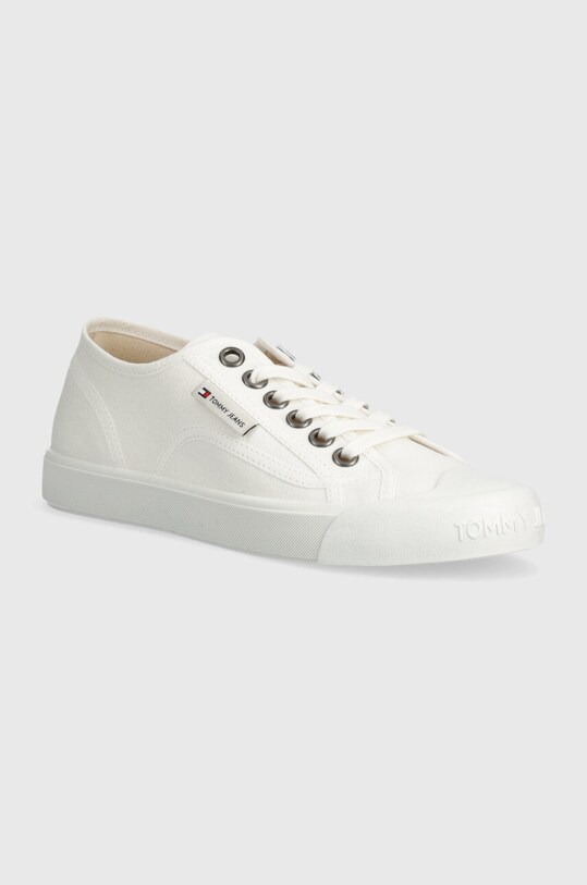 Tenisky Tommy Jeans TJW FOXING SNEAKER CANVAS plochá biela EN0EN02588