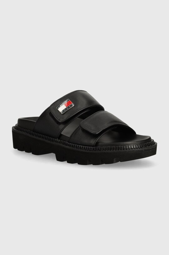Šľapky Tommy Jeans TJW PUFFED SANDAL imitácia kože čierna EN0EN02560
