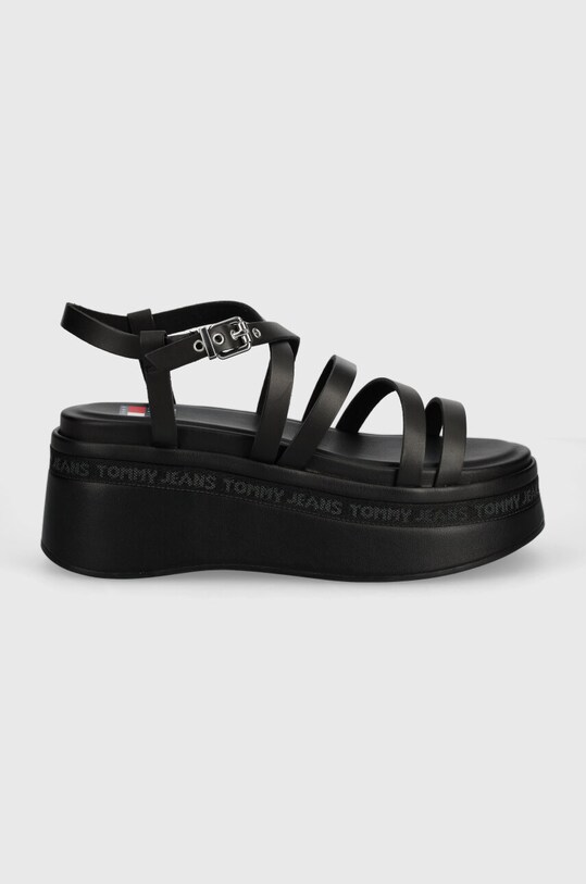 Кожаные сандалии Tommy Jeans TJW STRAPPY WEDGE SANDAL EN0EN02516 чёрный SS24