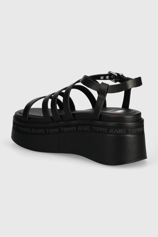 Încălțăminte Tommy Jeans sandale de piele TJW STRAPPY WEDGE SANDAL EN0EN02516 negru