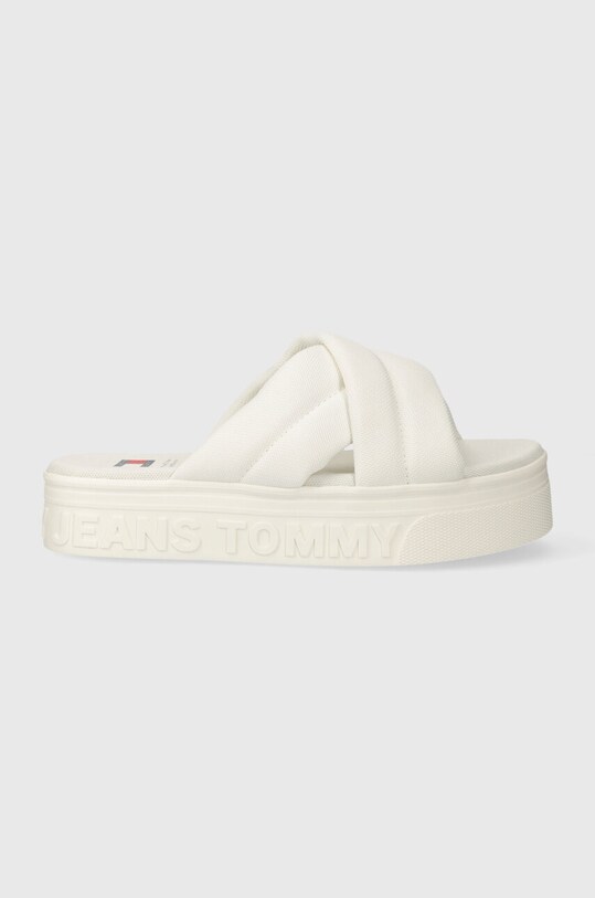 Natikače Tommy Jeans TJW LETTERING FLATFORM SANDAL tekstil bijela EN0EN02465