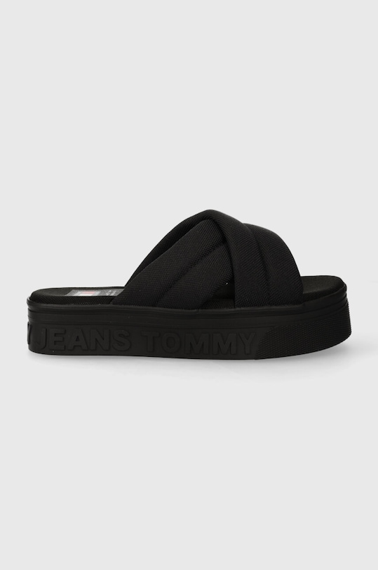 Tommy Jeans papuci TJW LETTERING FLATFORM SANDAL textil negru EN0EN02465