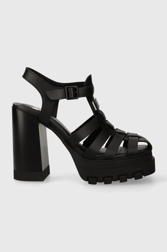 Δερμάτινα σανδάλια Tommy Jeans TJW HEEL FISHERMAN SANDAL φαρδύ τακούνι μαύρο EN0EN02458