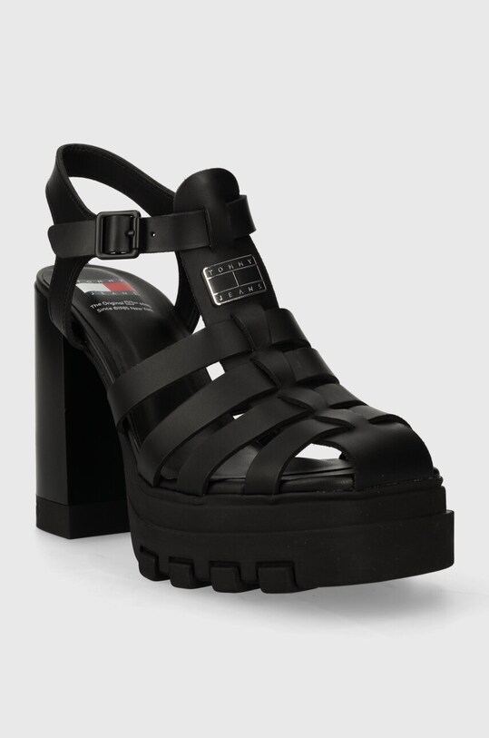 Δερμάτινα σανδάλια Tommy Jeans TJW HEEL FISHERMAN SANDAL EN0EN02458 μαύρο SS24