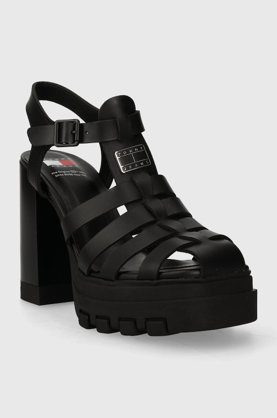 Tommy Jeans sandale de piele TJW HEEL FISHERMAN SANDAL EN0EN02458 negru SS24