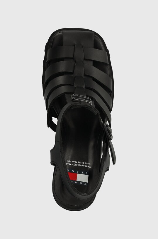 Δερμάτινα σανδάλια Tommy Jeans TJW HEEL FISHERMAN SANDAL μαύρο EN0EN02458