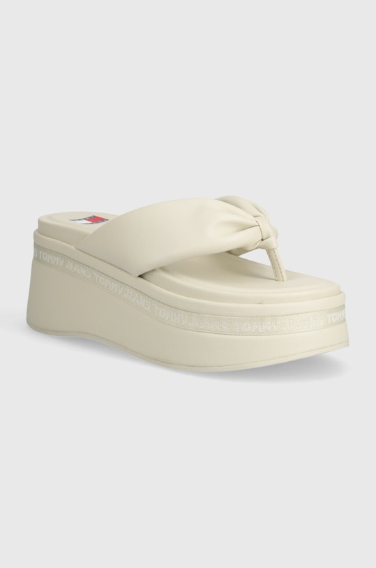 Žabky Tommy Jeans TJW WEDGE SANDAL imitace kůže béžová EN0EN02457