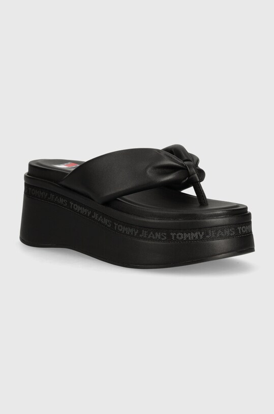 Tommy Jeans slapi TJW WEDGE SANDAL imitatie de piele negru EN0EN02457